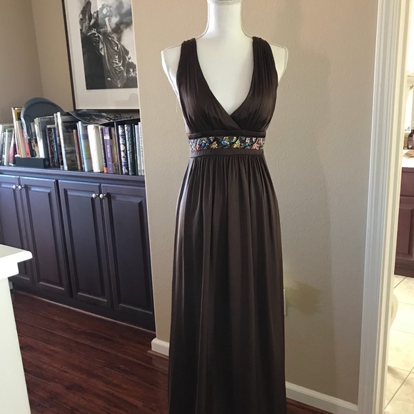 BCBG Paris Chocolate Floor Length Evening Dress - Picture 6 of 7